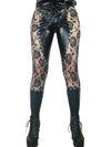 Sexy Cutout Rose Lace Rivets Leather Pants