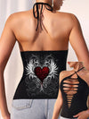 Rose Print Strap Halterneck Bodyshaper Vest