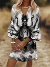 Vintage Nine-Head Skeleton Print Flare Sleep V Neck Dress