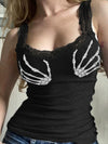 Sexy Skull Hand Printed Lace Vests