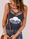 Skull Head Printed Rhinestones V-neck Lace up Vests