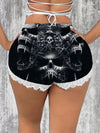 Overlapping Space Skeleton Printed Lace Yoga Shorts