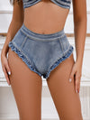 Sexy Shabby Stitching Zipper Denim Shorts