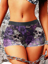 Skull Flower Print Boyshorts Yoga Shorts