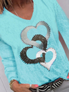 Women's Heart Pattern Long Sleeve Tops
