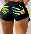 Sexy Color Skeleton Hand Drawstring High Waist Beach Yoga Shorts