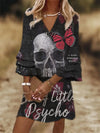 Vintage Skull Butterfly Print Flare Sleep V Neck Dress