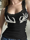 Sexy Skeleton Hand Bone Printed Lace Vests