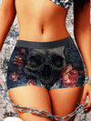 Skull Rose Print Boyshorts Yoga Shorts