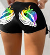 Sexy Pumpkin Skeleton Hand Drawstring High Waist Beach Yoga Shorts