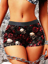 Skull Rose Print Boyshorts Yoga Shorts