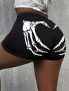 Skeleton Hand Bone Print Basic Yoga Shorts Leggings