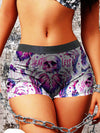 Heart Less Skull Flower Print Boyshorts Yoga Shorts