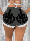 Fuck You Hand Bone Printed Lace Yoga Shorts