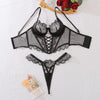 Love Embroidery Cross Lace-up Bra Underwear Two-Piece Set