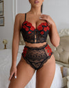 Sexy See-through Lace Embroidered Lace-up Underwear Suit