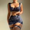 Sexy Lace Strap Bra Skirt T-Back 3-Piece Set