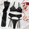 Sexy See-through Love Bra Panties Four-Piece Suit