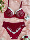 Christmas Sexy Color Block Lace Push up Bra 2-Piece Set