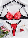 Sexy Embroidery Stitching Love Comfort Mesh Underwear Suit