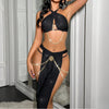 Sexy Chain Hollow Split Skirt Suit