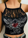 Red Love Gem Wings Printing Lace Spinning Sling Vest