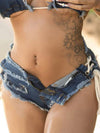 Sexy Irregular Lace-up Denim Shorts Frayed Halter Corset