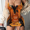 Halloween The Raven Print V-neck Eyelet Lace-up Suspension Dress