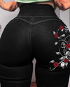 Skull Rose Vine Print Peach Hip Shaping Jeans