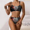 Gothic Love Skull Blood Printed Sexy Banded Bikini Swimsuit