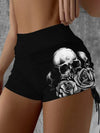 Punk Skull Rose Drawstring Side Yoga Shorts