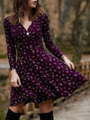 Floral Long-sleeved Sexy V-neck Dress Large Hem Long Dress