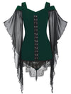 Gothic Cold Shoulder Lace-Up Blouse