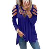 Solid Color and V-neck off-the-Shoulder Hollow-out Hot Drilling Top