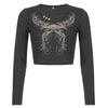 Retro Wings Short V-neck Long-sleeved T-shirt