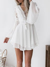 Lace Hollow V-neck Straps Flared Sleeve Chiffon Dress
