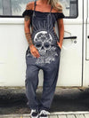 Cotton And Linen Skull Printed Jumpsuit