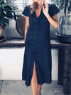 Cotton Linen Deep V-neck Slit Dress