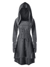 Solid color dress festive long-sleeved hooded lace-up witch coat
