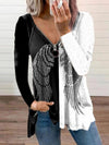Angel Wings Print Long Sleeve Zip up V-neck Top