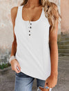 U-neck Sleeveless Solid Color Button Tank Top