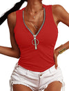 Threaded Zip V-Neck Slim Tank T-Shirt