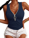 Threaded Zip V-Neck Slim Tank T-Shirt