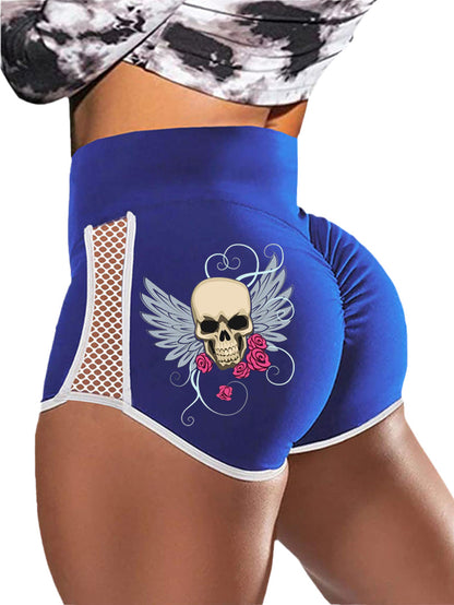 Gothic Style Skull Wings Print Sports Shorts