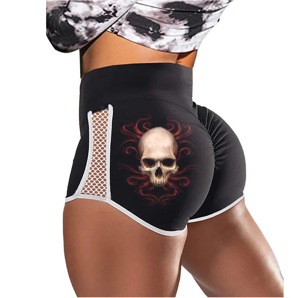 Red Hair Skull Devil Low-Rise Track Shorts