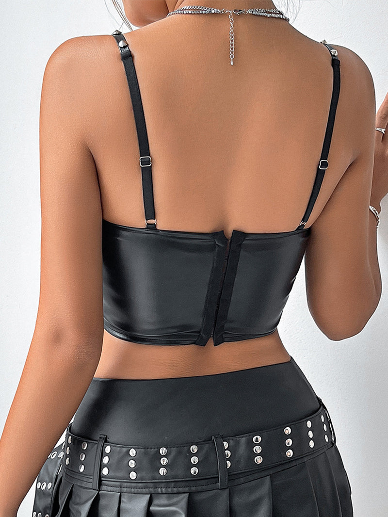 Sexy PU Leather Dark Rivet Corset Buckle Small Sling