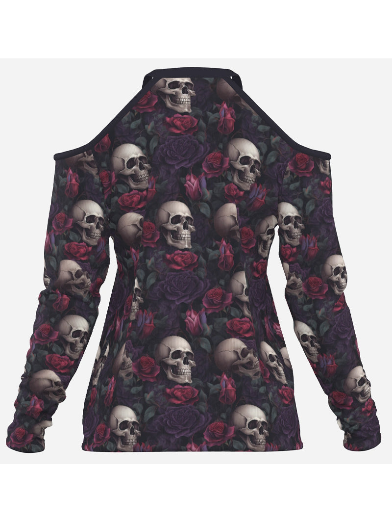 Sexy Women's Gothic Skull Rose Print off-Shoulder Brands Long Sleeve Top