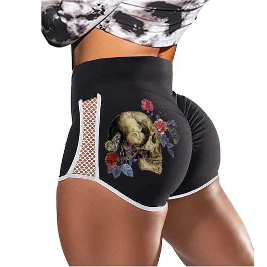 Side Skull Flower Low-Rise Track Shorts