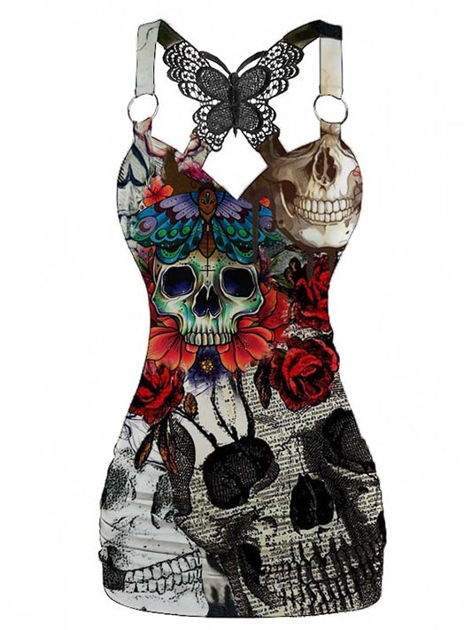 Gothic Skull Butterfly Printed Back Butterfly Camisole