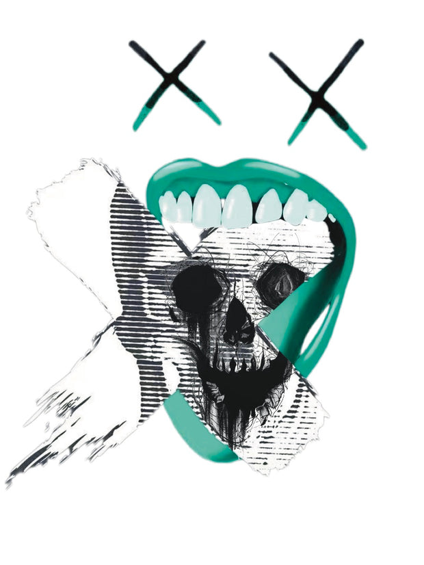 XX Skull Printed Batwing Sleeve round Neck Short Sleeve T-shirt